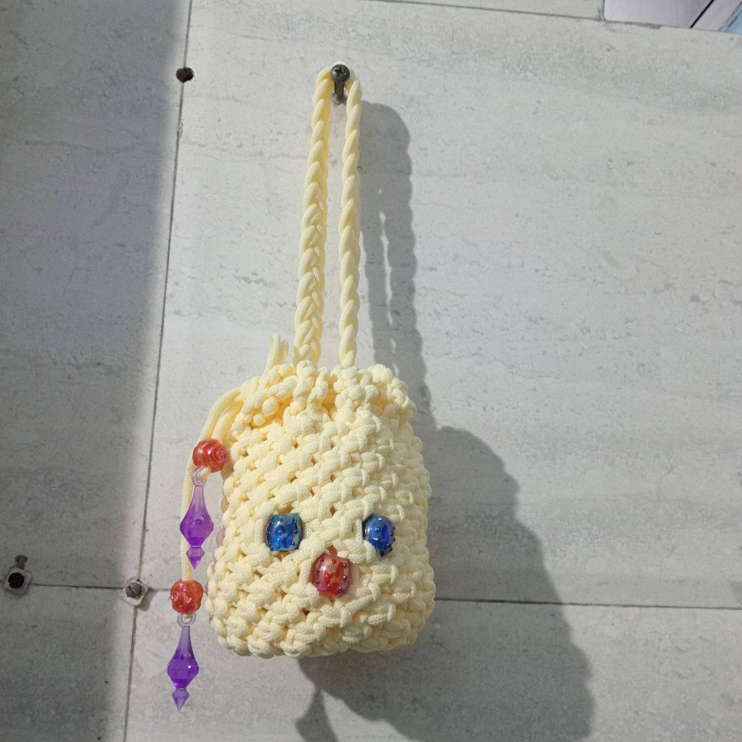 Handmade Cotton Cord Baby Potli Bag (20x15 cm) | Macrame Hanging Pouch | Boho Mini Storage Basket | Eco-Friendly Decorative Organizer