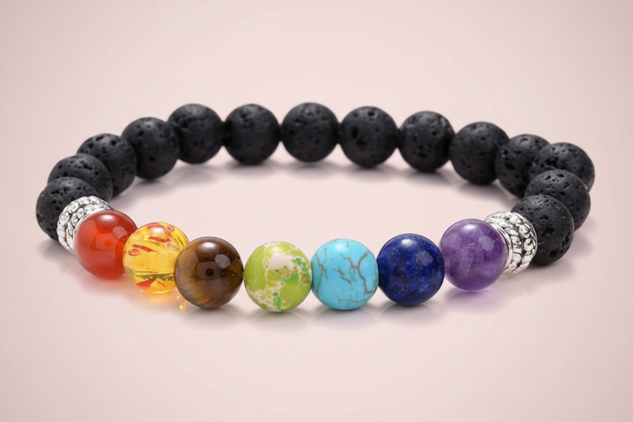 7 Chakra Original Bracelet for Woman, Man, Boys And Girls Natural Energised Seven Chakra Lava Stone Bracelet for Health, Protection,Money,Vastu and Chakra Healing - 8MM Beads