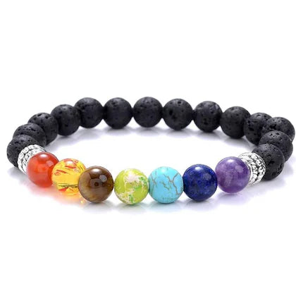 7 Chakra Original Bracelet for Woman, Man, Boys And Girls Natural Energised Seven Chakra Lava Stone Bracelet for Health, Protection,Money,Vastu and Chakra Healing - 8MM Beads