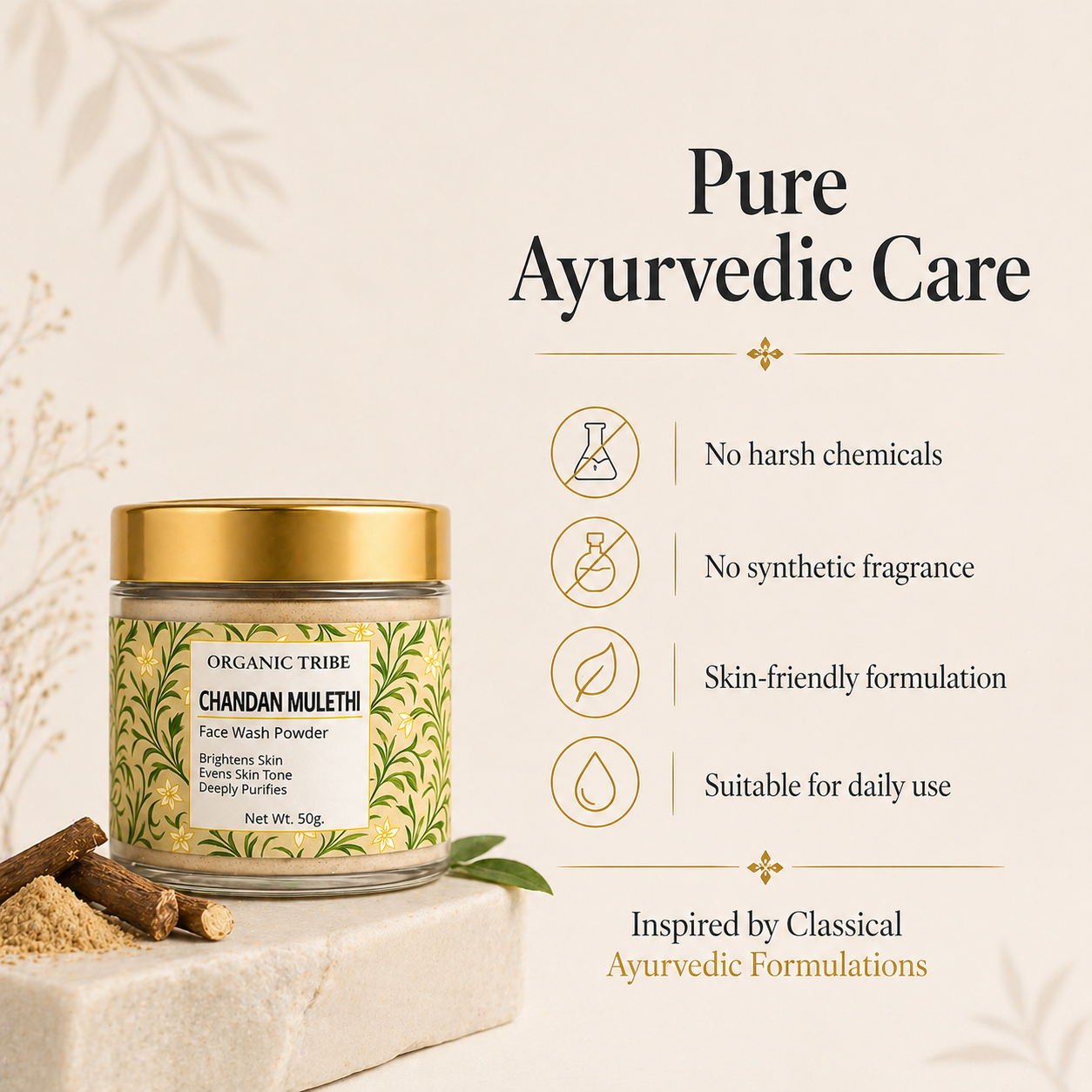 Chandan Mulethi Face Wash Powder (Brighten Skin , Even Skin Tone, Deeply Purifies)