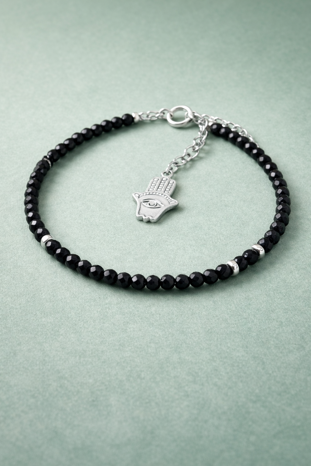 Sterling Silver Evil Eye Bracelet w/ Hamsa, Butterfly, Smiley Charm - Adjustable, Stackable jewellery