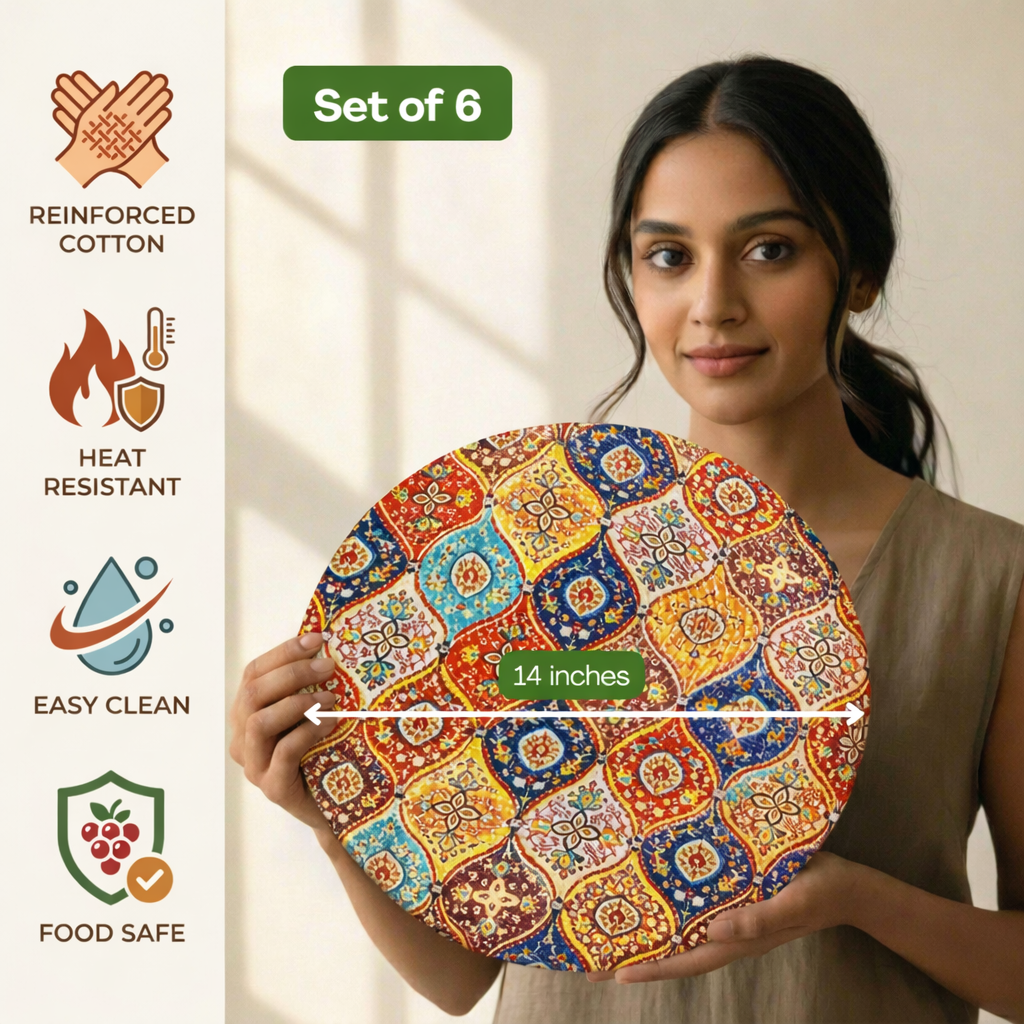 Mittory Cotton Round Dining Table Mats 6 | Mandala Handmade Place Mats | Hot Pot Mat