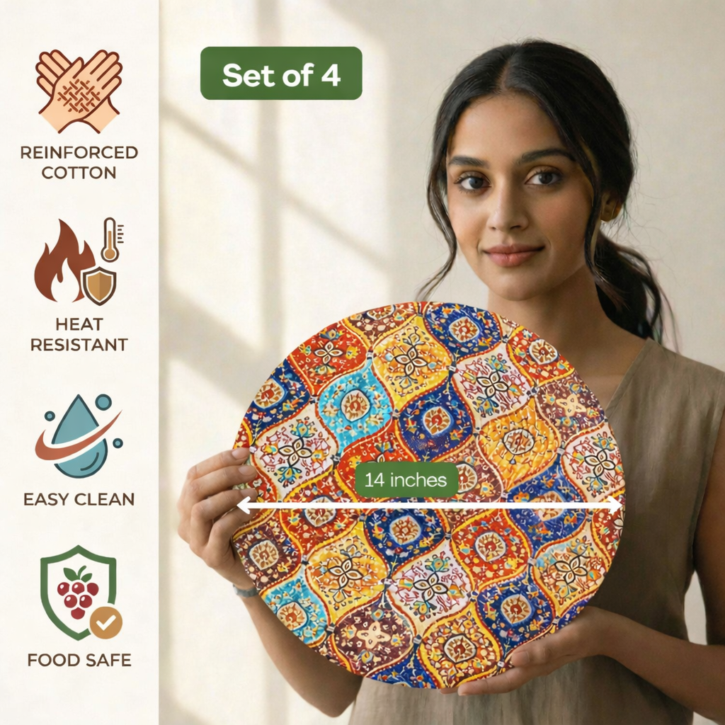 Mittory Cotton Round Dining Table Mats 4 | Mandala Handmade Place Mats | Hot Pot Mat