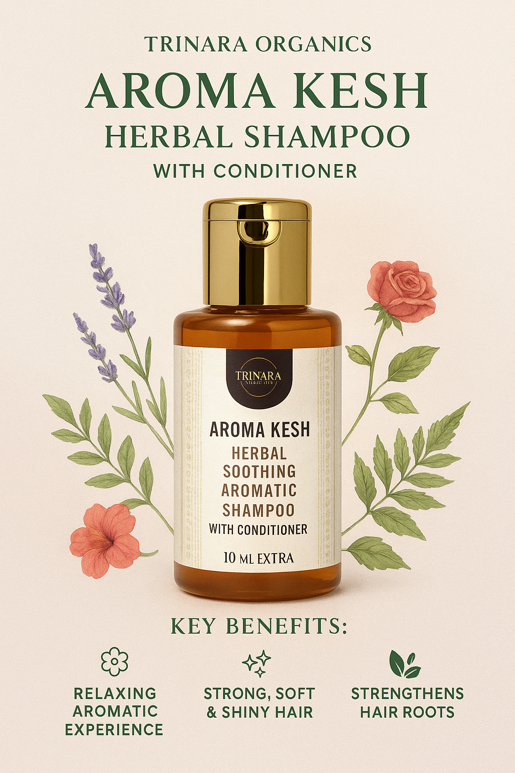 AROMA KESH - Parfumé Herbes Herbal Soothing Aromatic Shampoo with Conditioner Infused with the calming aromas of lavender, rose, sandalwood and herbal blends. Suitable For All Hair Types. Pack Size : 90 ml