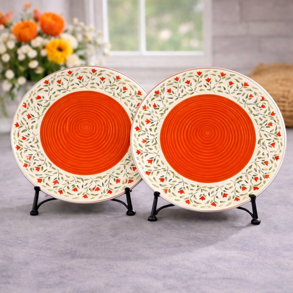 Mittory 10 inch Citrus Spiral Ceramic Dinner Plates Set of 2| Full Size Plates Dinner Plate (Pack of 2, Microwave Safe)