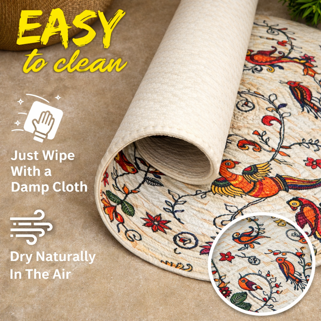 Mittory Cotton Round Dining Table Mats 4 | Boho Quilt Handmade Place Mats | Hot Pot Mat