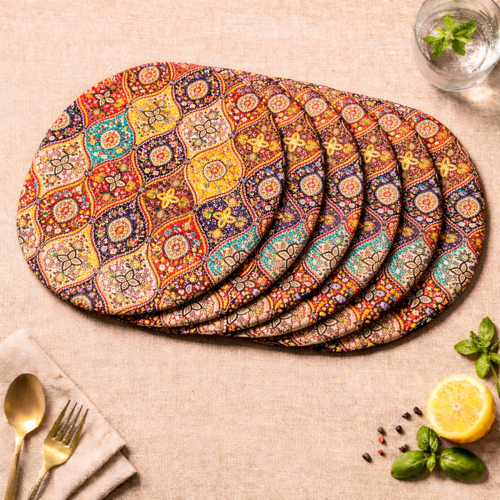 14 Inch Mandala Patchwork Cotton Dining Table Mat Round -Set of 6 | Heat Resistant