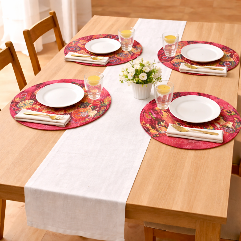 14 Inch Ethnic Printed Cotton Dining Table Mat Round - Set of 4 | Heat Resistant