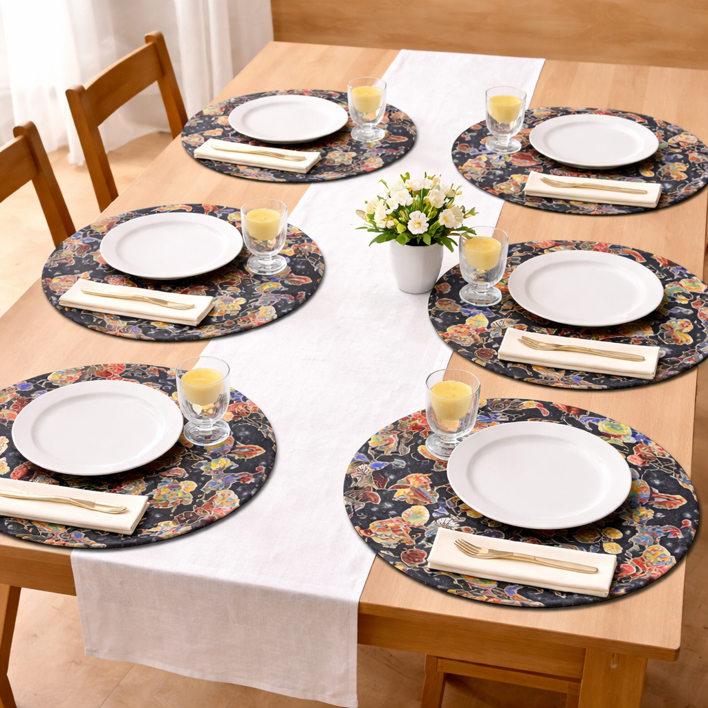 14 Inch Floral Printed Cotton Dining Table Mat Round - Set of 6 | Heat Resistant