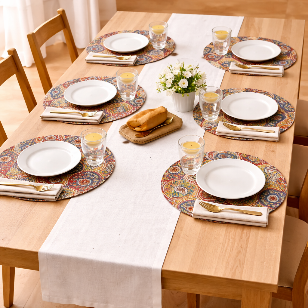 14 Inch Mandala Patchwork Cotton Dining Table Mat Round -Set of 6 | Heat Resistant