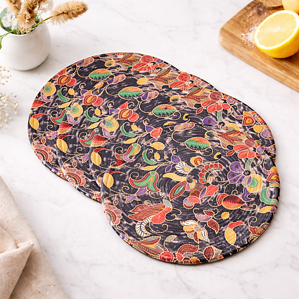 14 Inch Floral Printed Cotton Dining Table Mat Round - Set of 4 | Heat Resistant