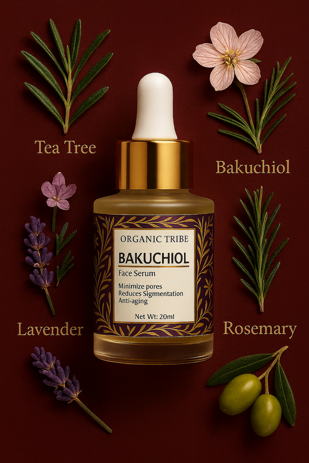 “Organic Tribe Bakuchiol Face Serum — natural retinol alternative with bakuchiol, anti-aging face serum for glowing skin, fine lines, and wrinkles. 100% organic, chemical-free, preservative-free Ayurvedic skincare made in India. Elegant Pattachitra-inspired packaging, luxury herbal serum for youthful, radiant skin.”