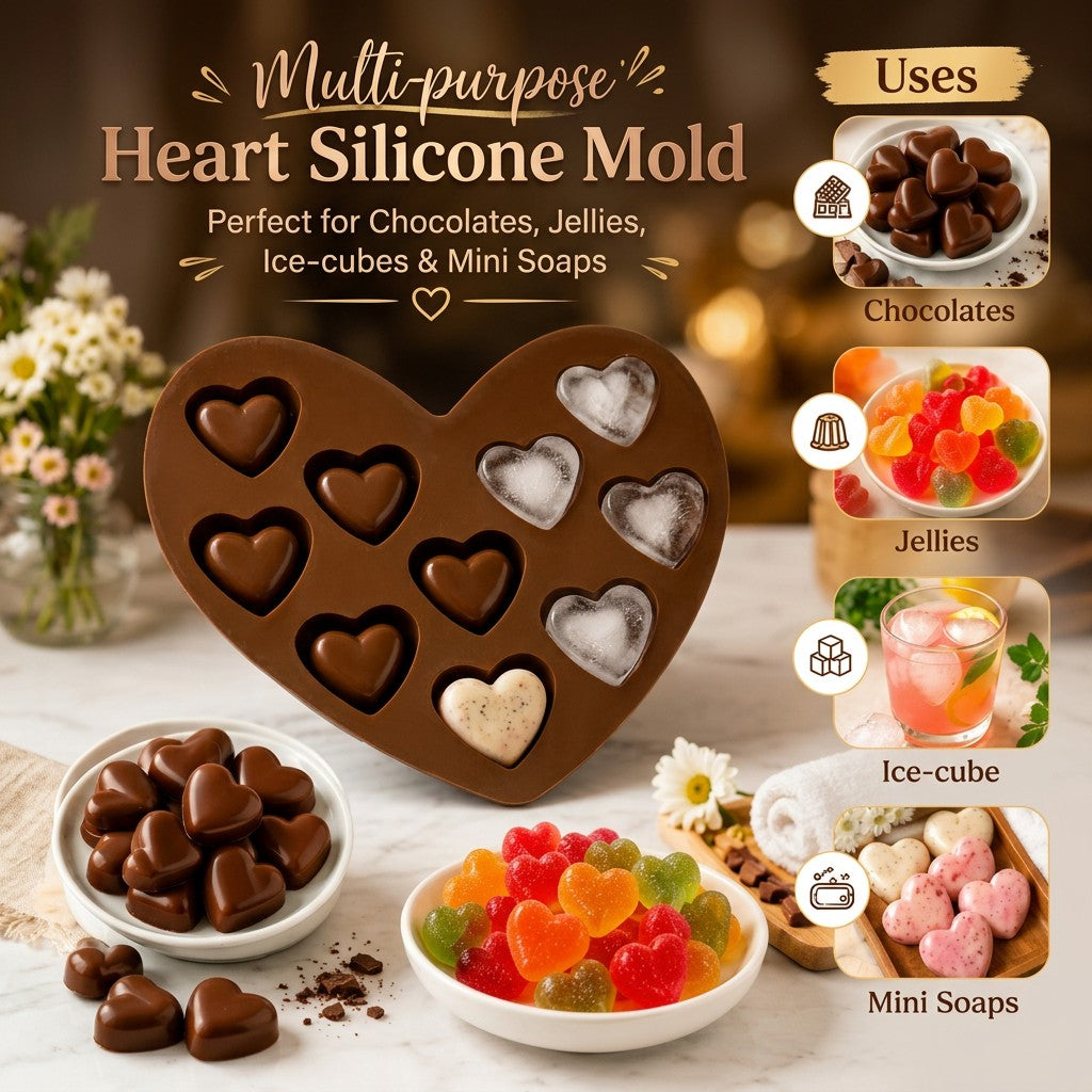 Heart Shape Silicon Mold\Food Grade Non stick Reusable - Chocolate, candy, Jelly,Ice cube, Resin Art, Soap Making
