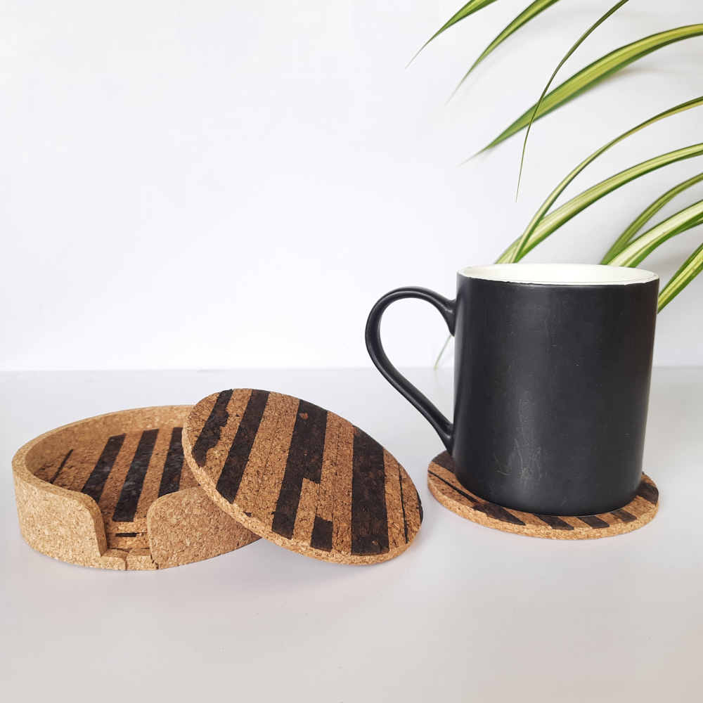 Cork Coasters - (Design - Black Stripes)