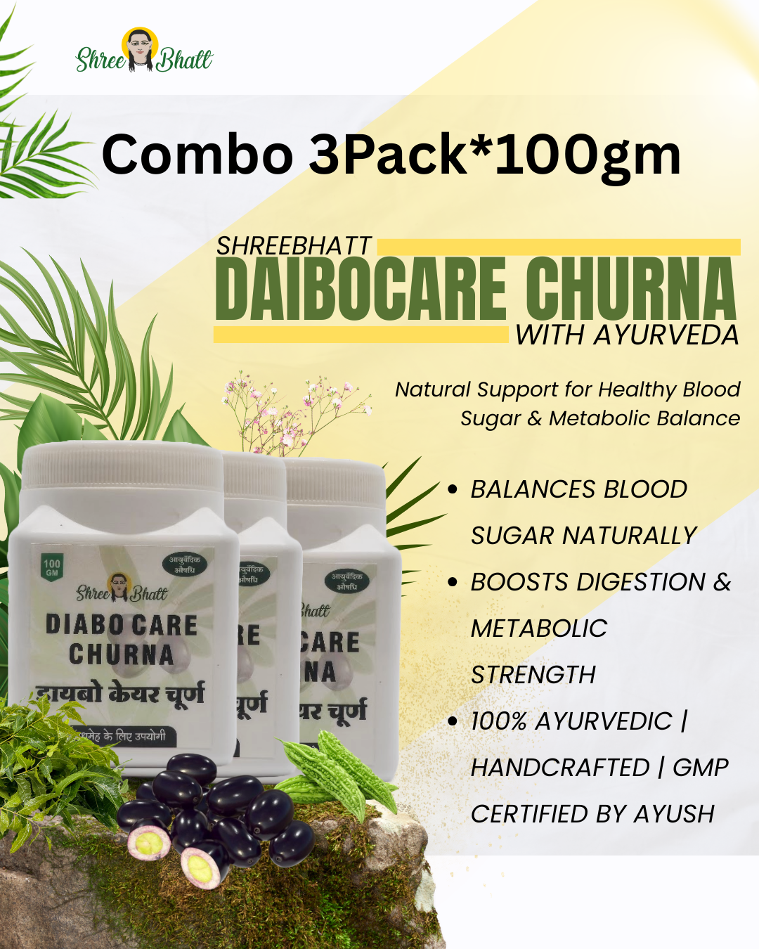 ShreeBhatt Daibocare Churna – Ayurvedic Blood Sugar & Diabetes Support Powder, 100 gm