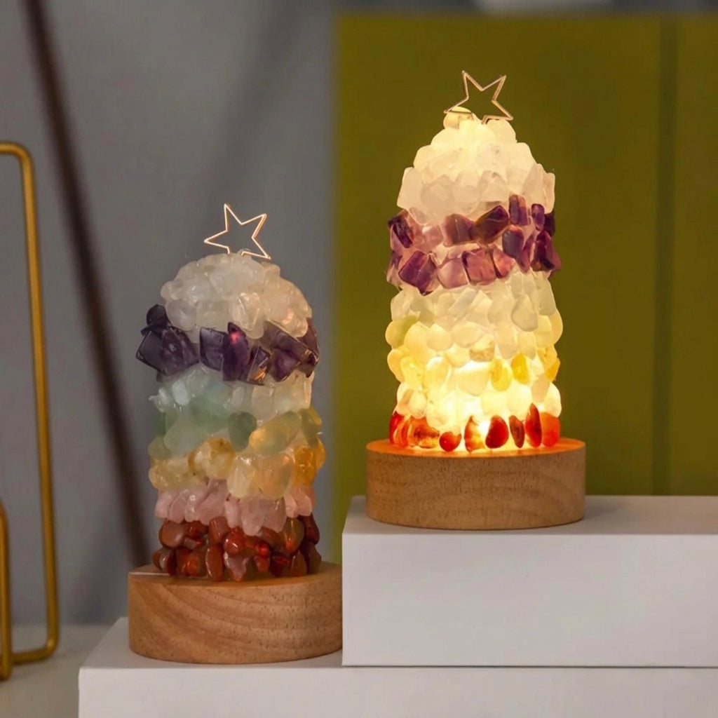 Handmade Natural-Crystal Tree Lamp | 7 Chakra Healing Stones Night Light | Unique Decor Gift for Everyday Home Ambience