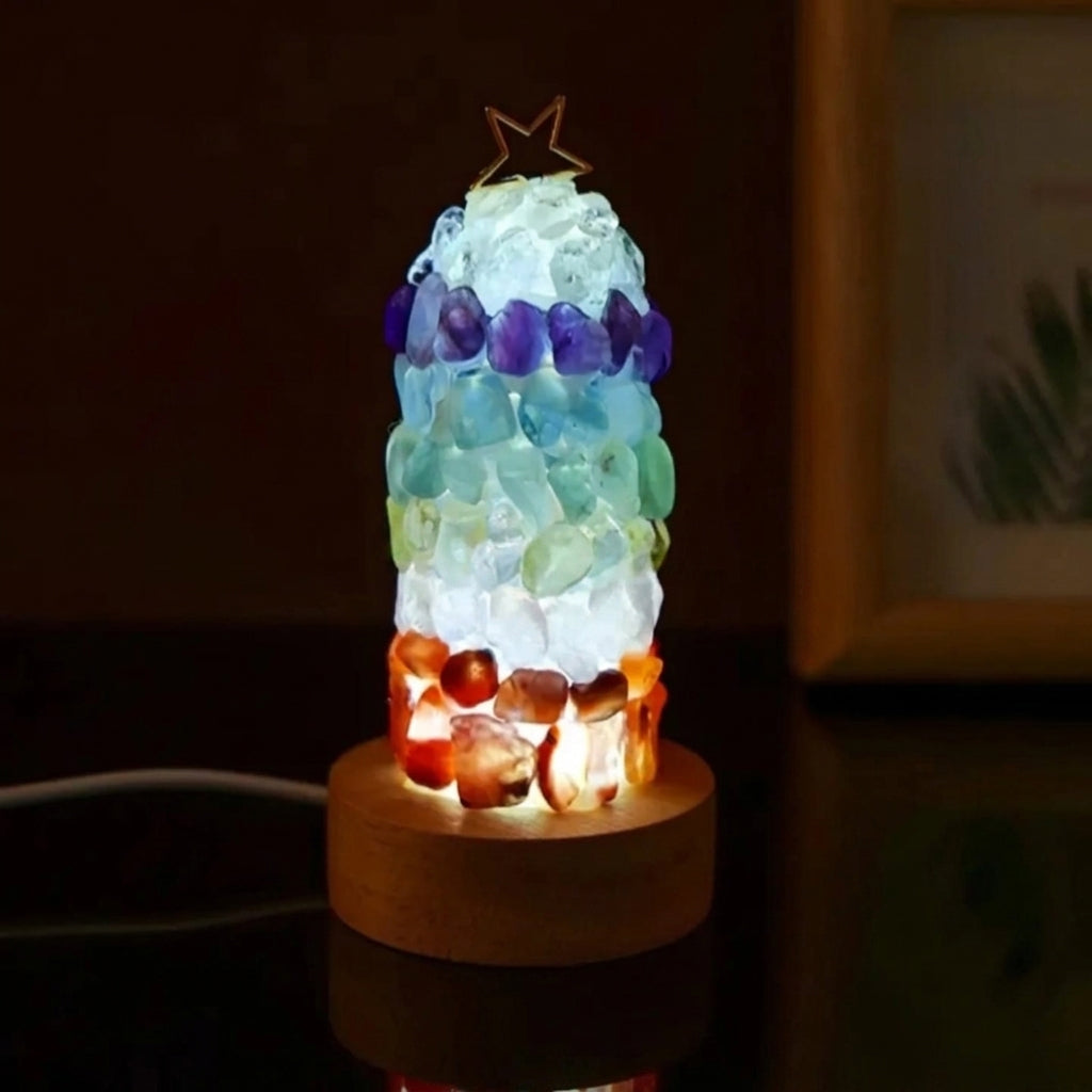 Handmade Natural-Crystal Tree Lamp | 7 Chakra Healing Stones Night Light | Unique Decor Gift for Everyday Home Ambience