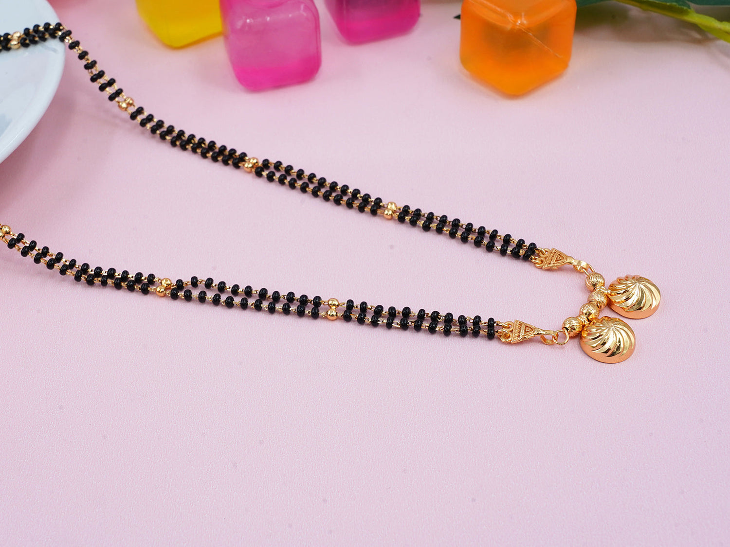 JHB 30 inch jewellery's Traditional Temple Forming One Gram Gold Stylish Maharashtrian Wati Mangal sutra Long Set Tanmaniya Black Vati Mangalsutra For Women