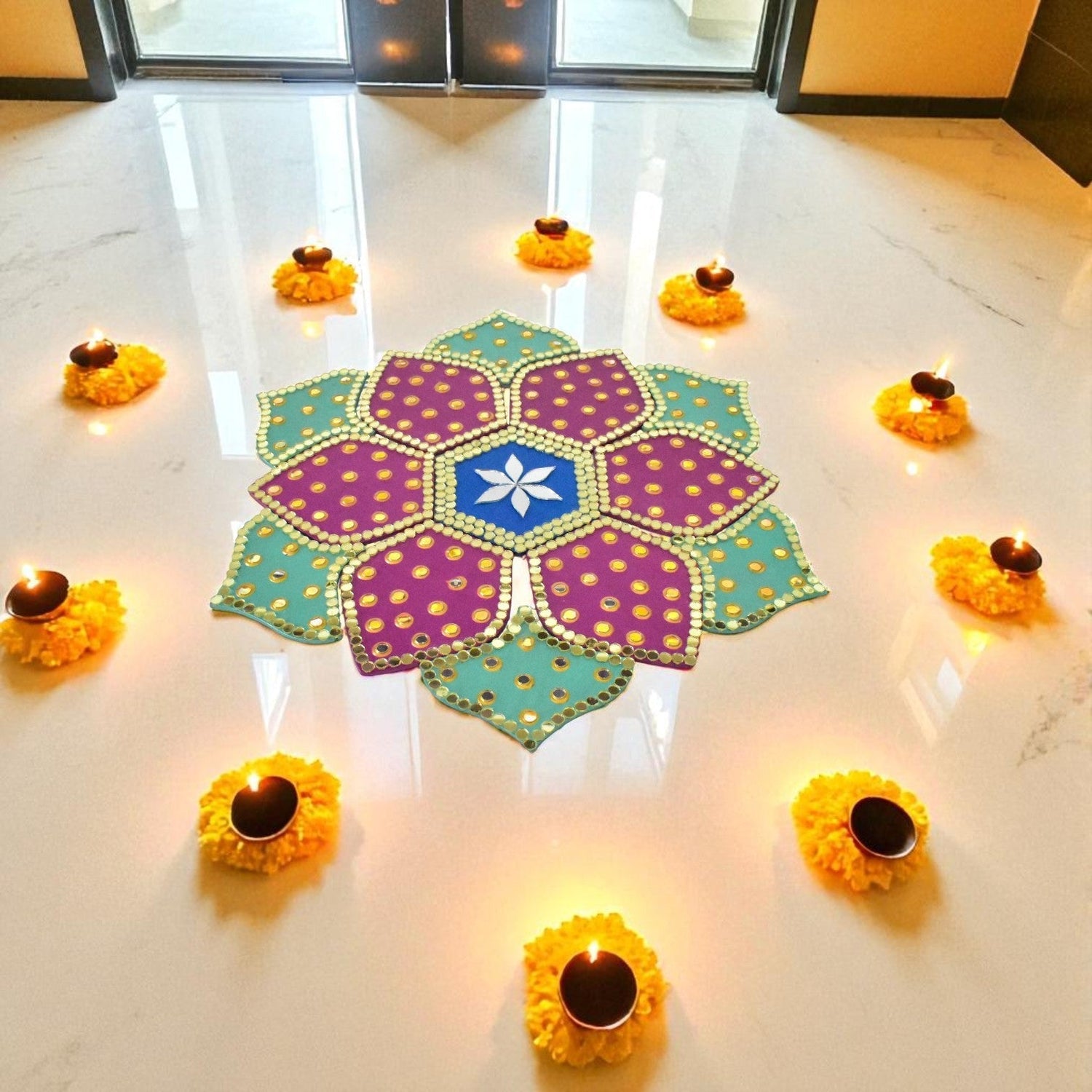 12 inch One Minute Rangoli — Easy Assemble Floor Décor for Diwali & Festivals