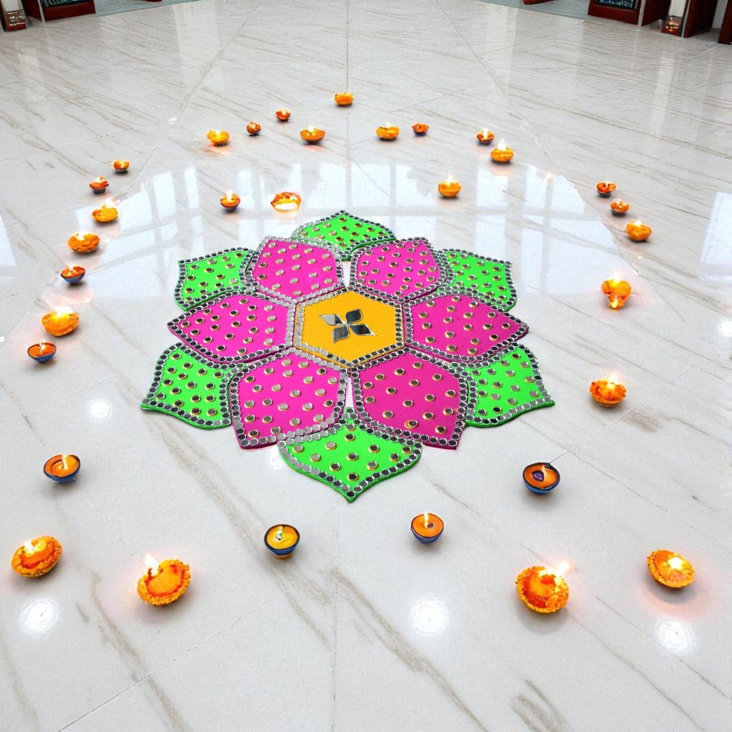 12 inch One Minute Rangoli — Easy Assemble Floor Décor for Diwali & Festivals