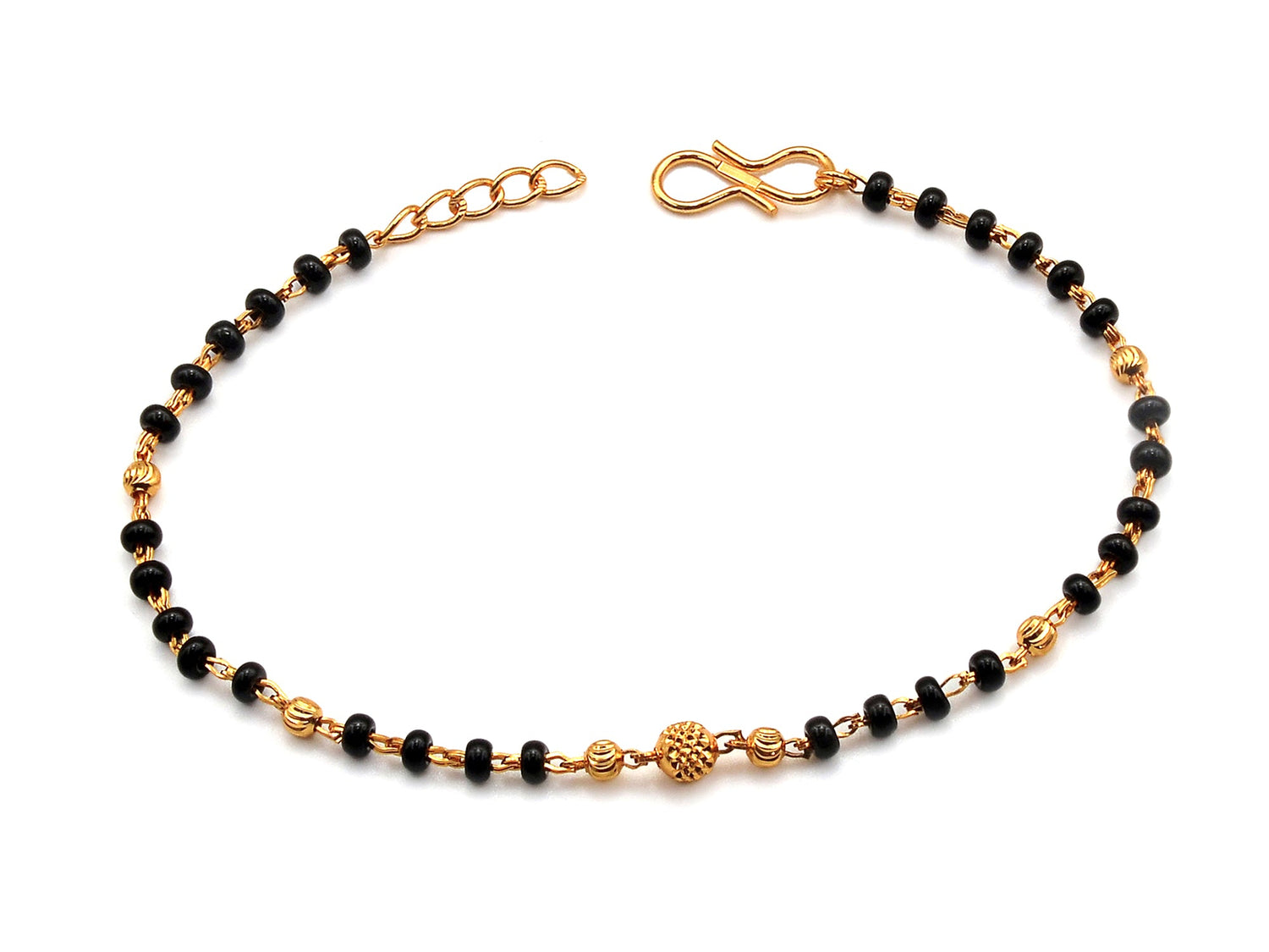 JHB Gold Plated Bead And Black Bead Hand Bracelet For Women AND Girls