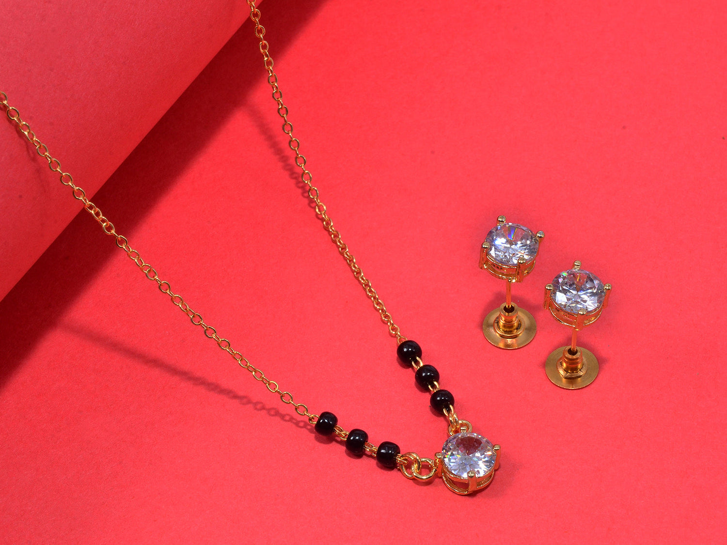 JHB AD Pendant Gift Set |Rakhi Rakshabandhan Gift for Sister Bhabhi, Gifts for Women & Girls | Mangalsutra With American Diamond, Traditional Black Bead Mangalsutra