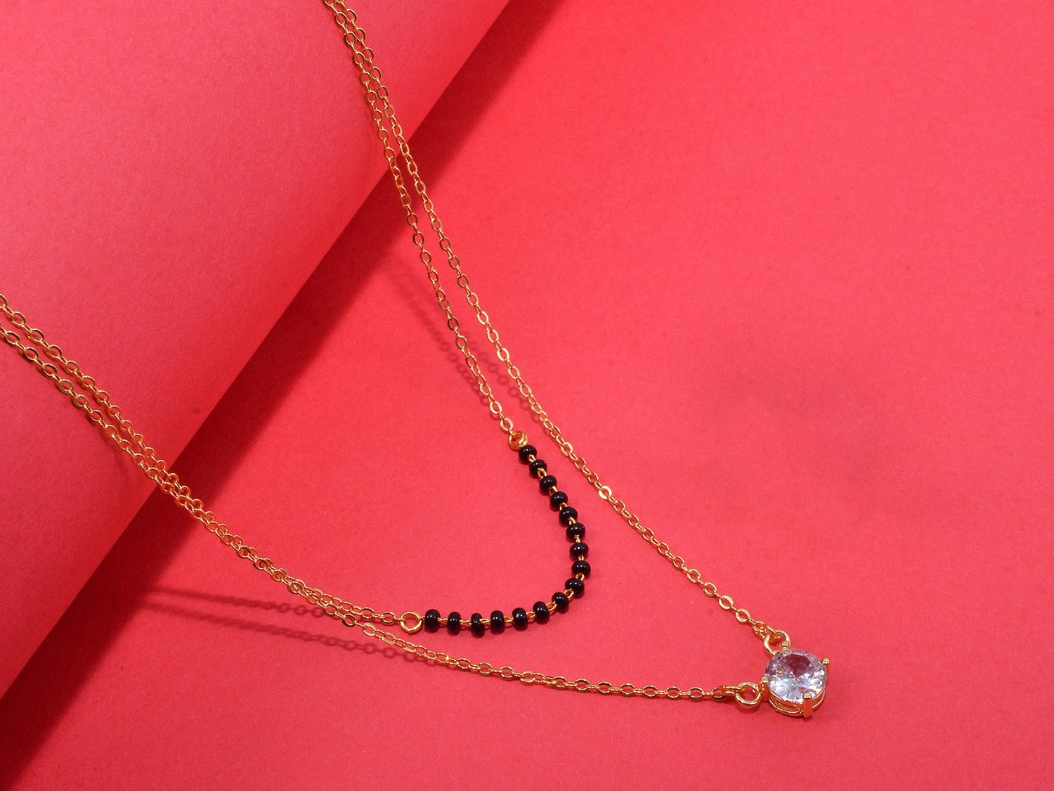 JHB AD Pendant Gift Set |Rakhi Rakshabandhan Gift for Sister Bhabhi, Gifts for Women & Girls | Mangalsutra With American Diamond, Traditional Black Bead Mangalsutra