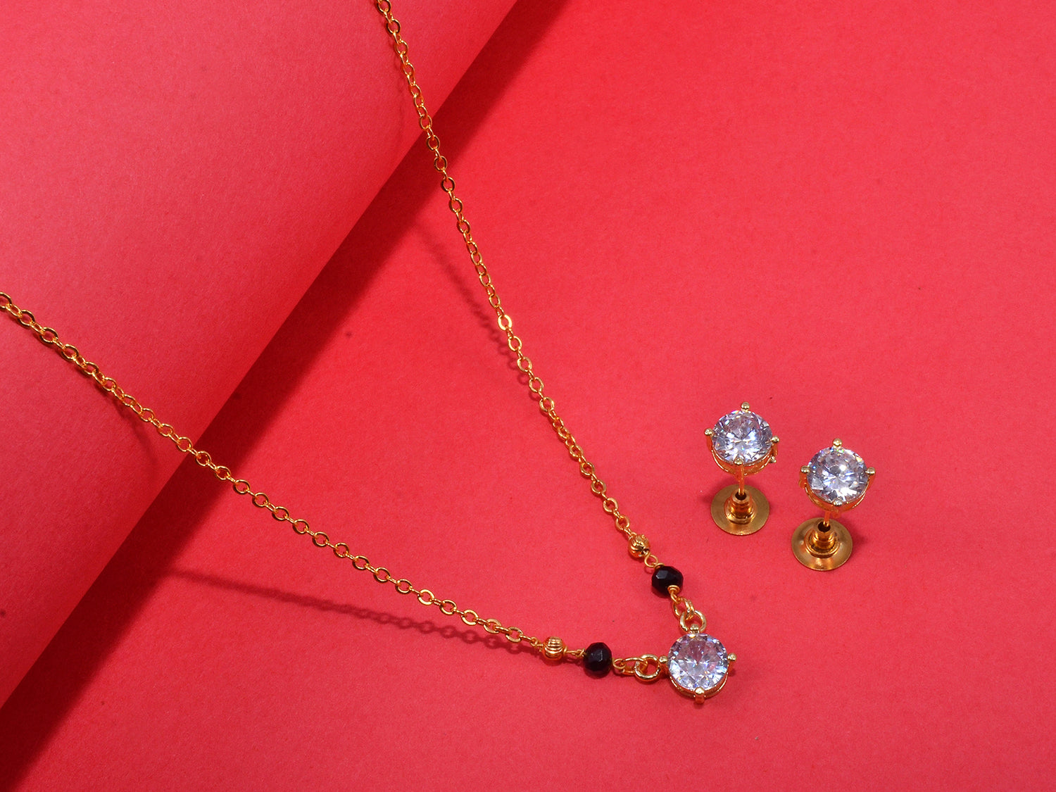 JHB AD Pendant Gift Set |Rakhi Rakshabandhan Gift for Sister Bhabhi, Gifts for Women & Girls | Mangalsutra With American Diamond, Traditional Black Bead Mangalsutra