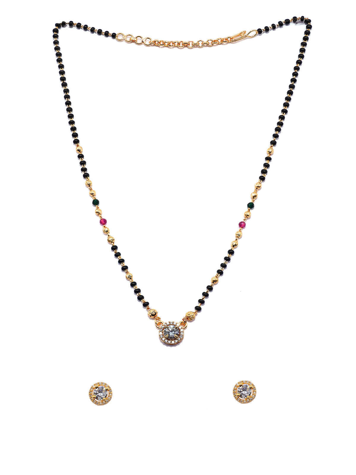 JHB AD Pendant Gift Set |Rakhi Rakshabandhan Gift for Sister Bhabhi, Gifts for Women & Girls | Mangalsutra With American Diamond, Traditional Black Bead Mangalsutra