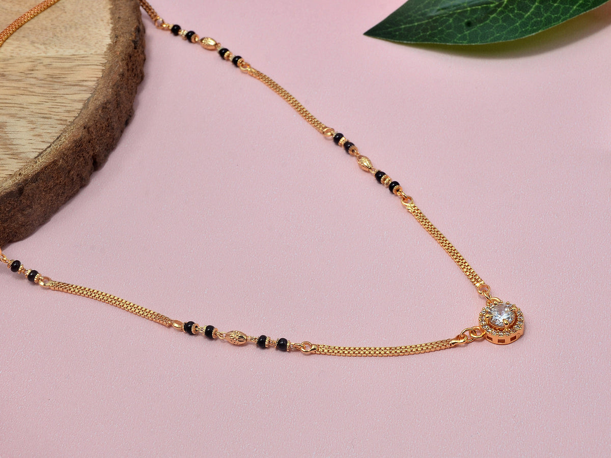 JHB Black Stone Black Bead Chain Short Mangalsutra Tanmaniya Necklaces For Women