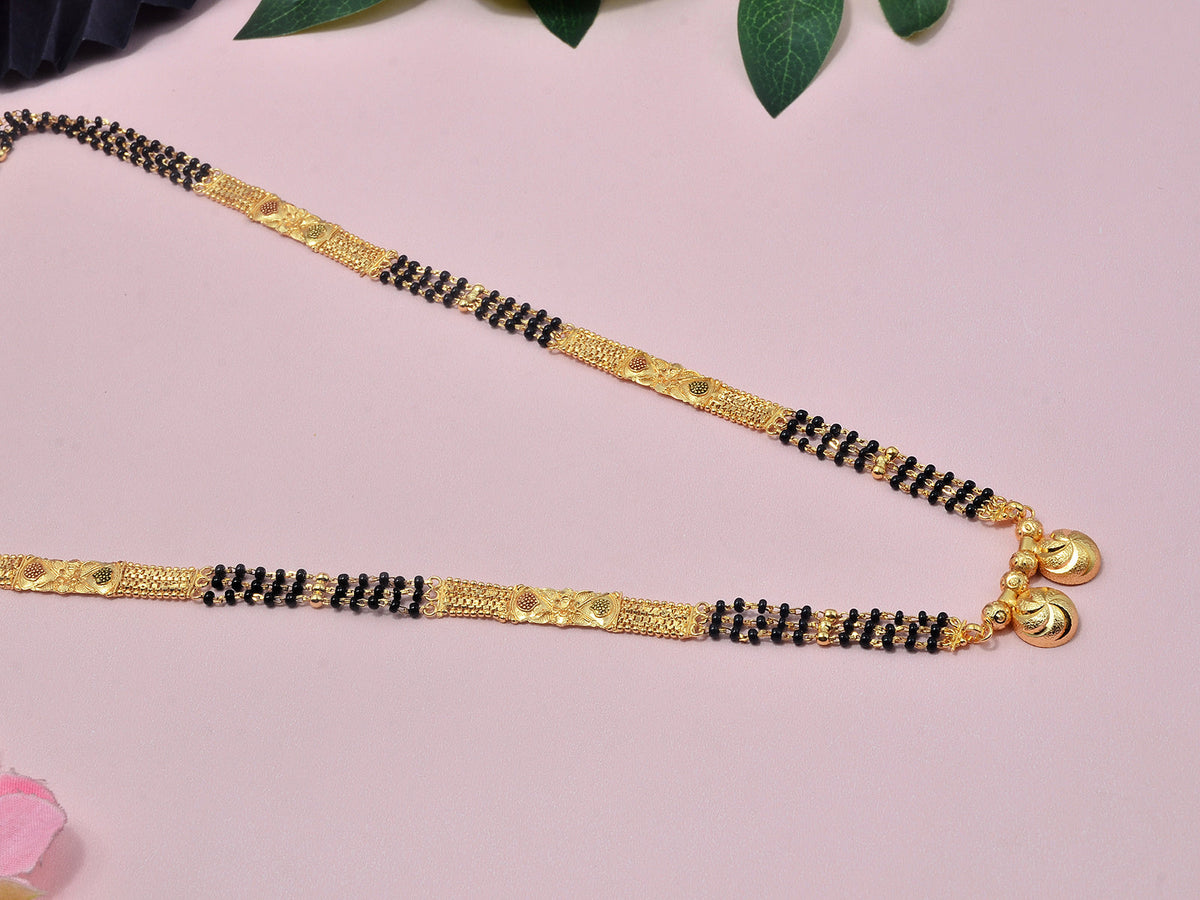 JHB 26 inch jewellery's Traditional Temple Forming One Gram Gold Stylish Maharashtrian Wati Mangal sutra Set Tanmaniya Black Vati Mangalsutra For Women