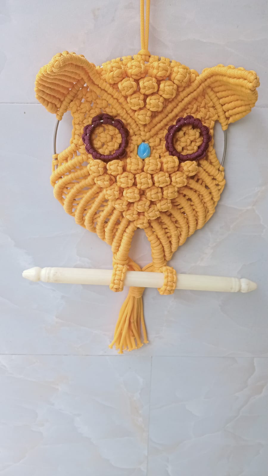 Handmade Macrame Owl Wall Hanging | Yellow Boho Style Cotton Thread Tapestry Home Decor for Living Room, Bedroom & Entrance SIZE (15*7) YELLOW COLOR
