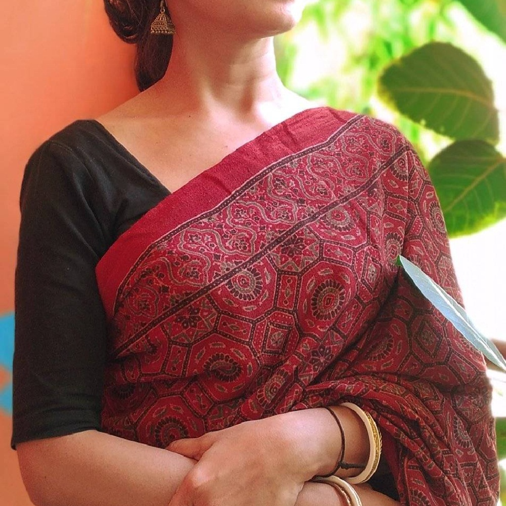 Handwoven Kala Cotton Ajrakh Hand Block Printed Limited Edition Saree.