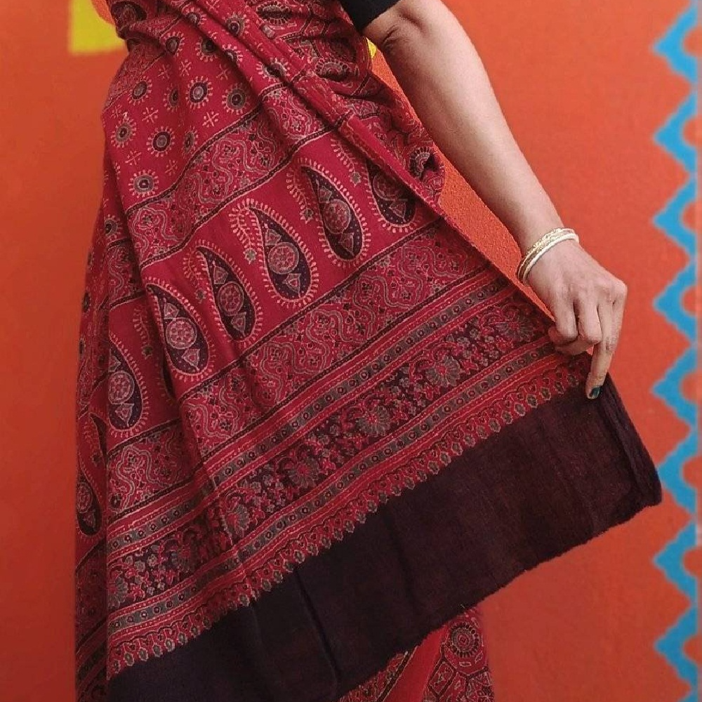 Handwoven Kala Cotton Ajrakh Hand Block Printed Limited Edition Saree.