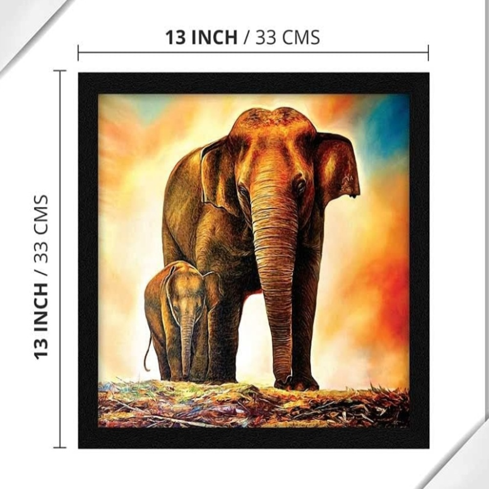 Elephant and Baby Wall Art Painting, Multicolor, Wildlife, 13X13 inches