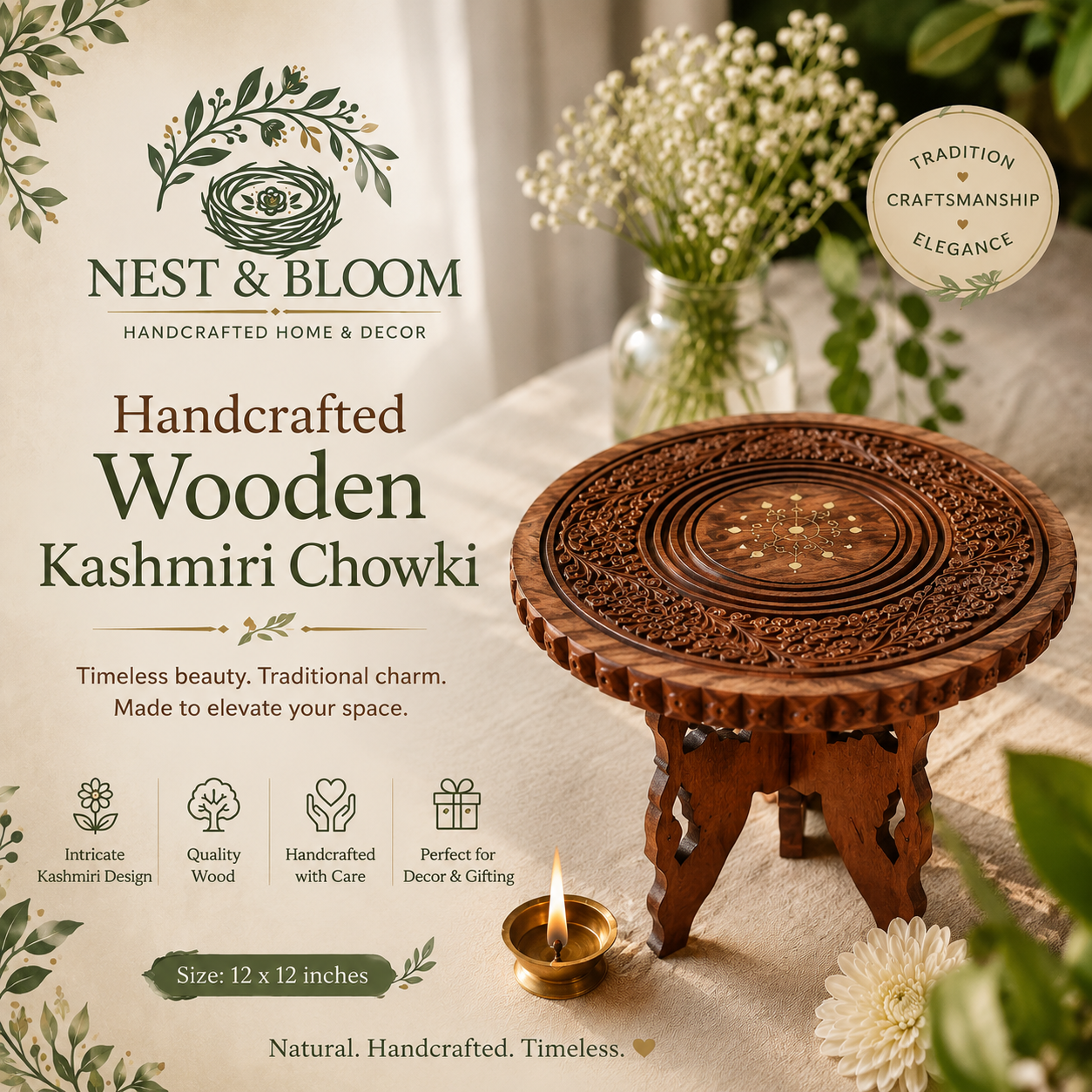 Handcrafted Wooden Kashmiri Chowki