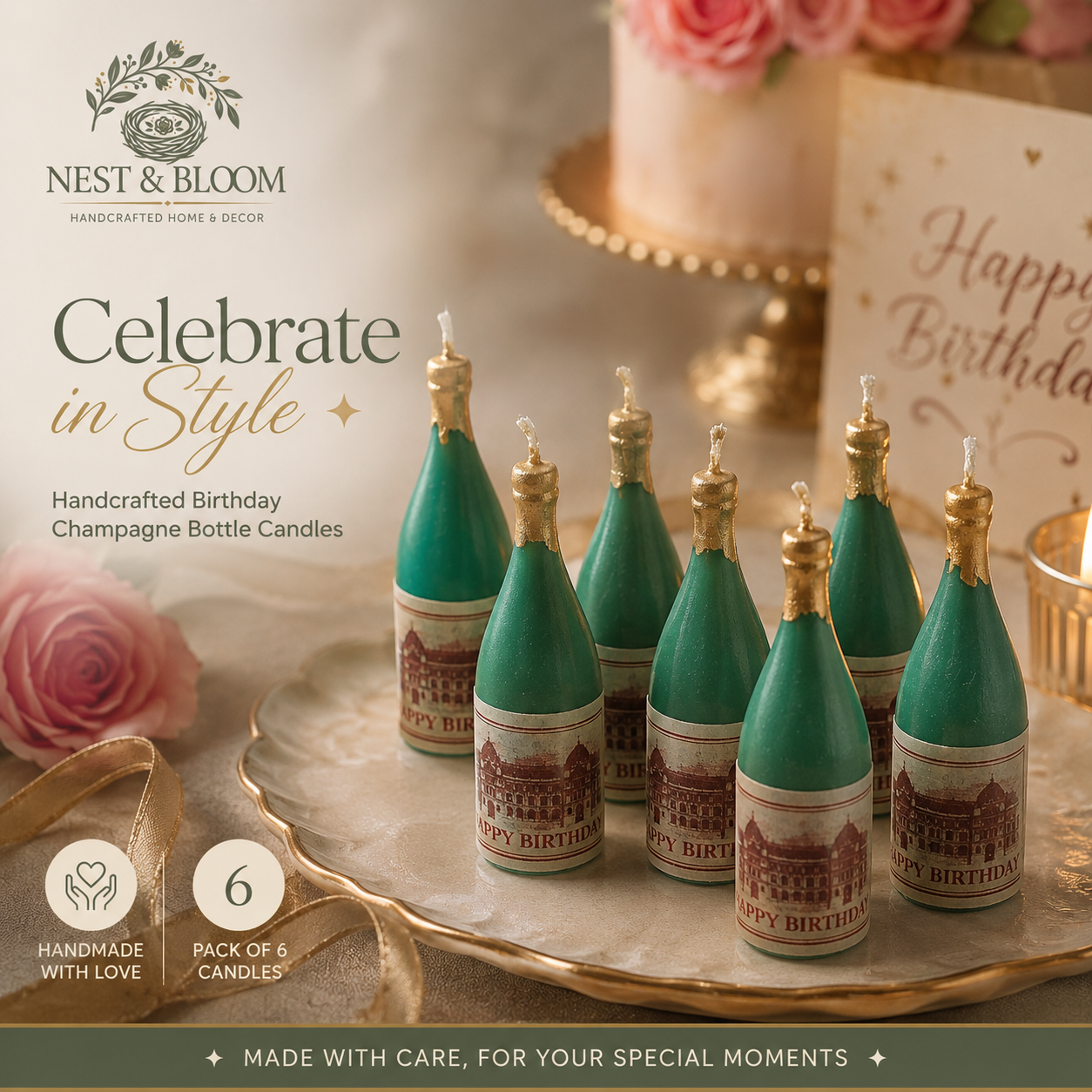 Premium Champagne Bottle Birthday Candles - Handmade