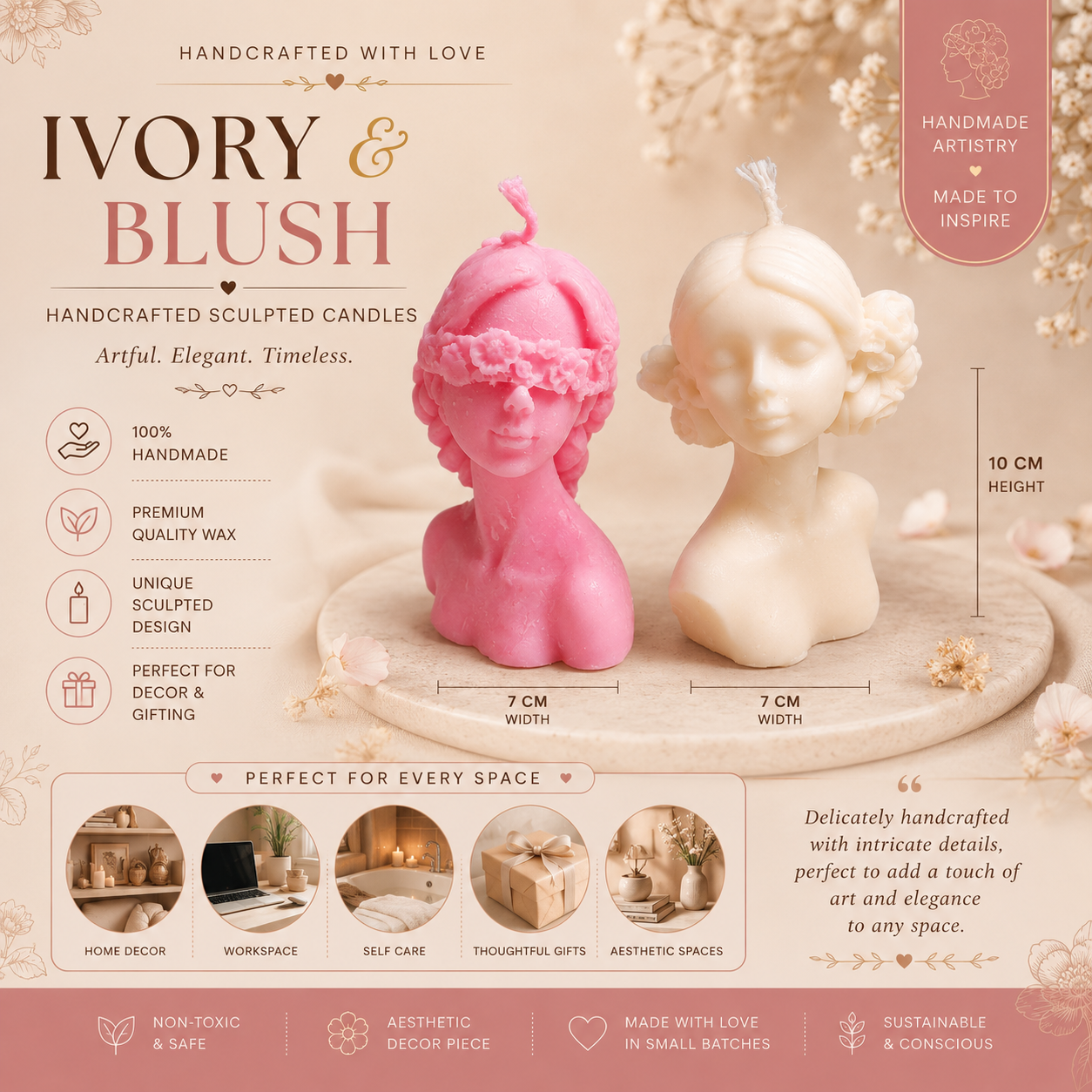 Ivory & Blush - Handcrafted Sculpted Candle Duo