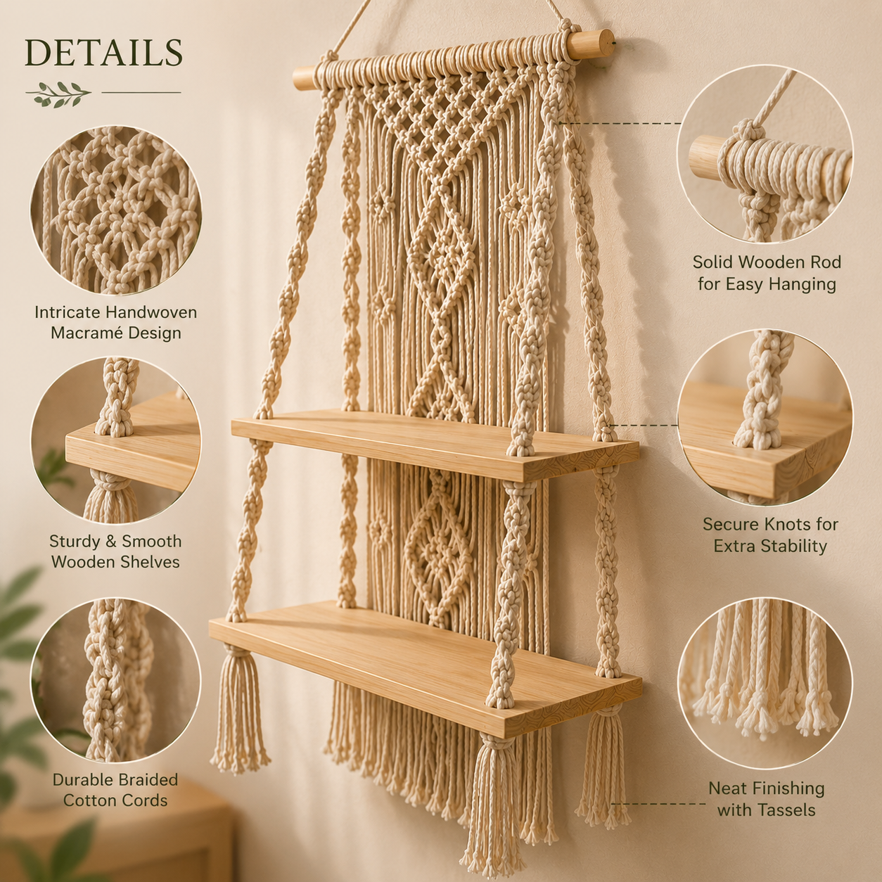 Handcrafted Macrame Wall Shelf