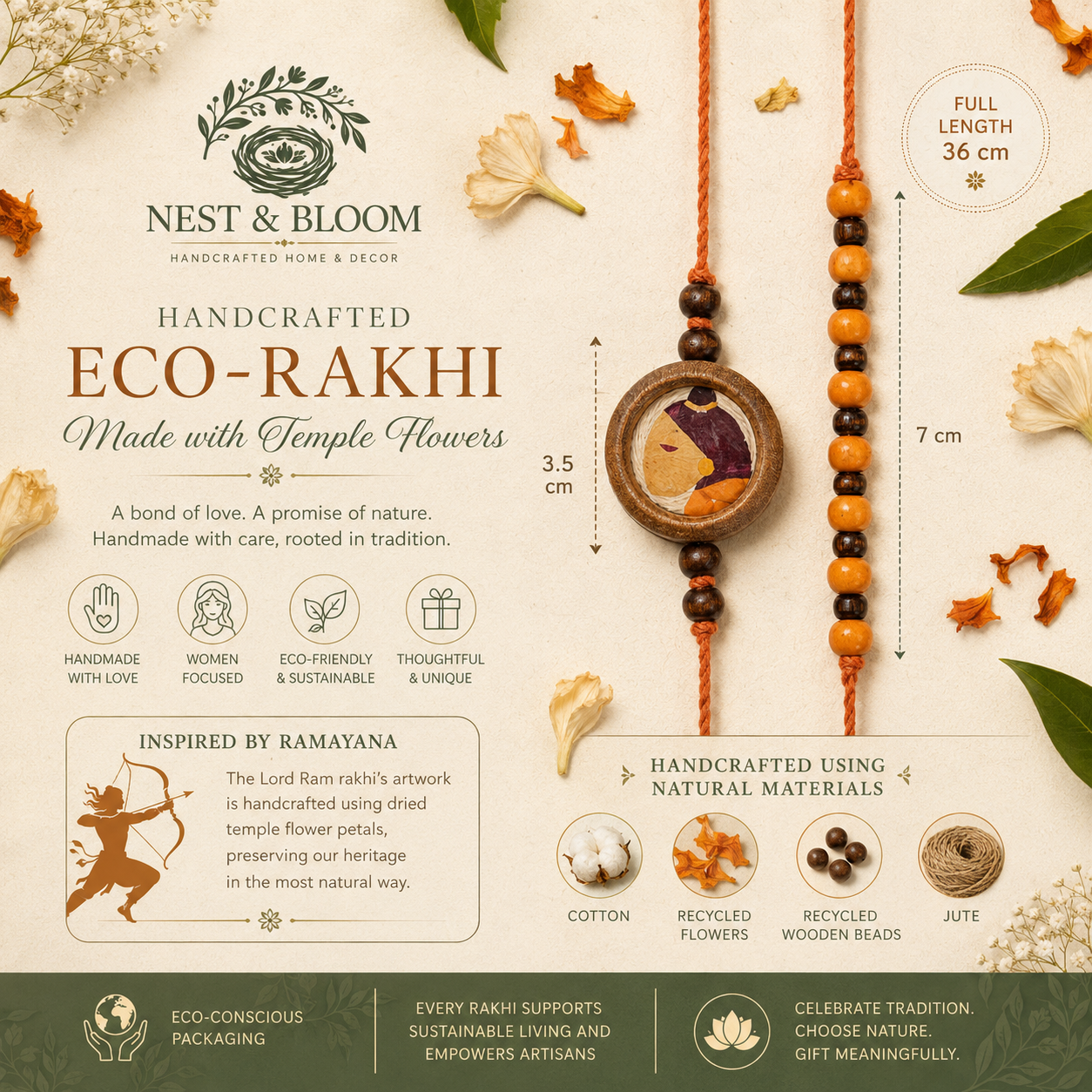 Handcrafted Eco- Rakhi Made With Temple Flowers