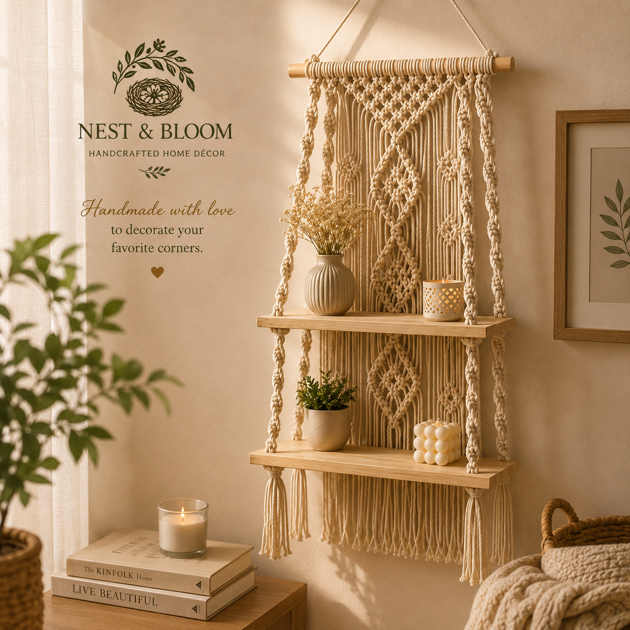 Handcrafted Macrame Wall Shelf