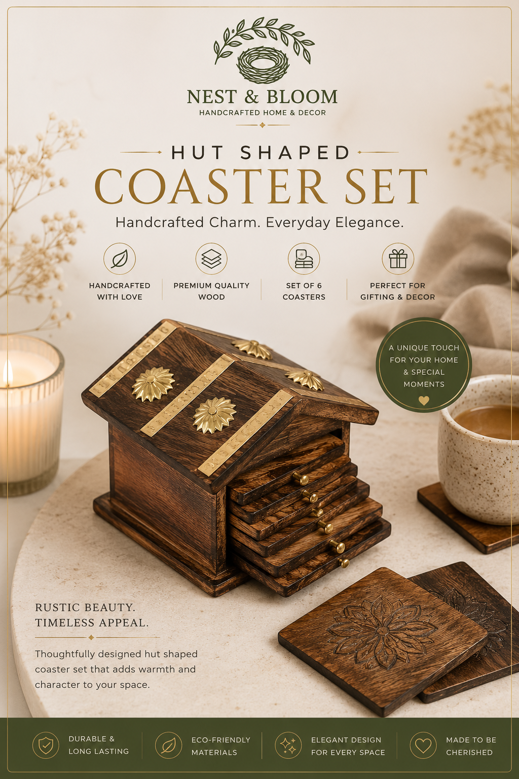 Hut Shaped Coaster Set of 6