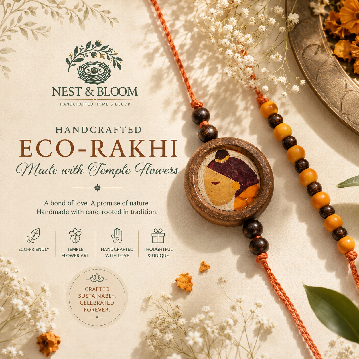 Handcrafted Eco- Rakhi Made With Temple Flowers