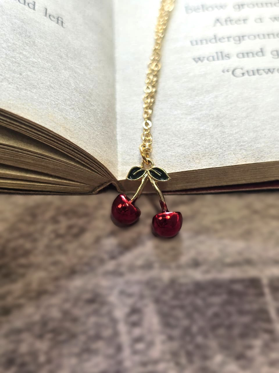Handmade stainless steel  Red cherry and Heart combo Pendant Necklace