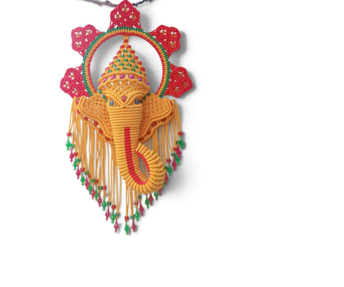 Handcrafted Macramé Lord Ganesha Wall Hanging | Decorative Eco-Friendly Ganesha Toran & Door Hanging for Home, Temple & Festivals