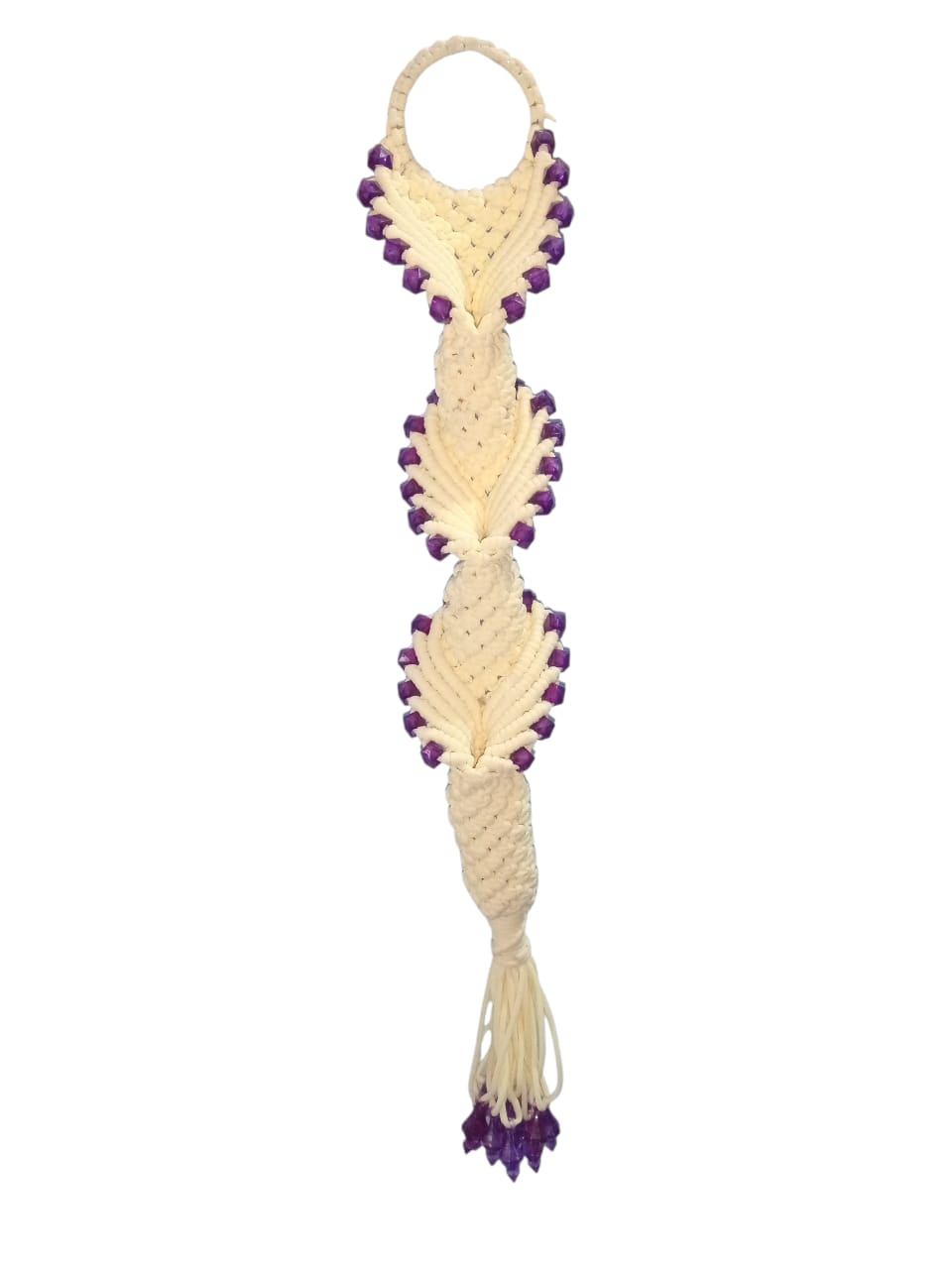 Elegant Handmade Macrame Wall Hanging with Beautiful Artificial Flowers CREAM COLOUR SIZE  66 * 10