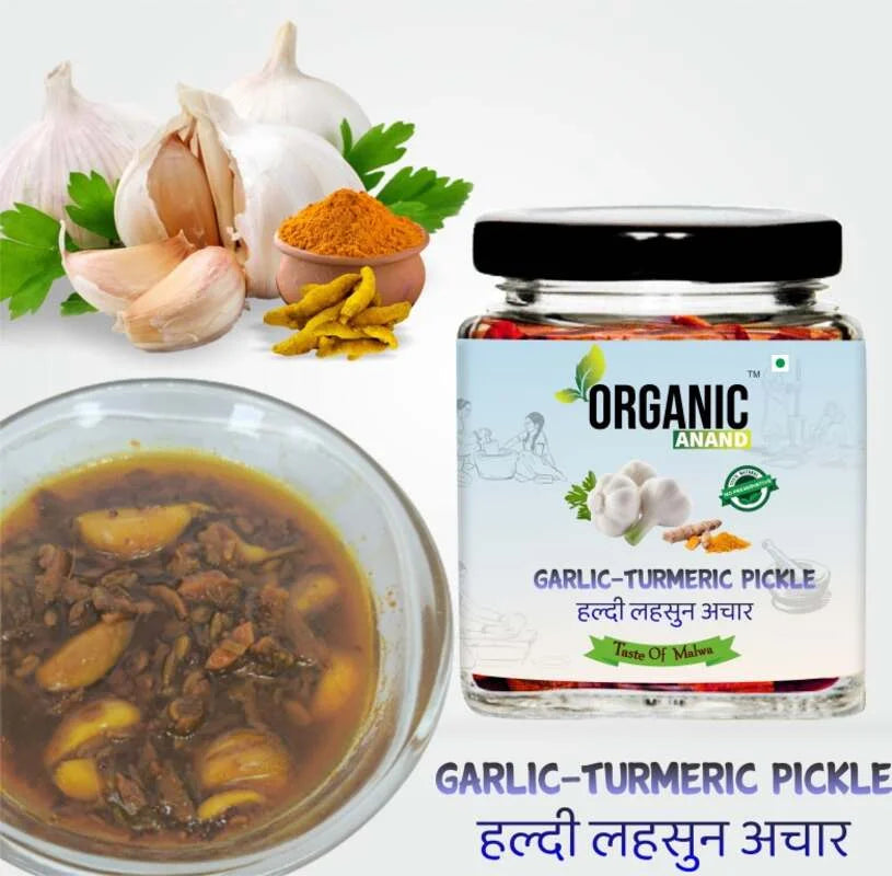 Homemade Garlic Turmeric Pickle 500gm and Panchmel Mix Pickles 500gram Combo Haldi Lahsun Ka Achaar with Neemwood Spoon (1000gram) Pack of 2