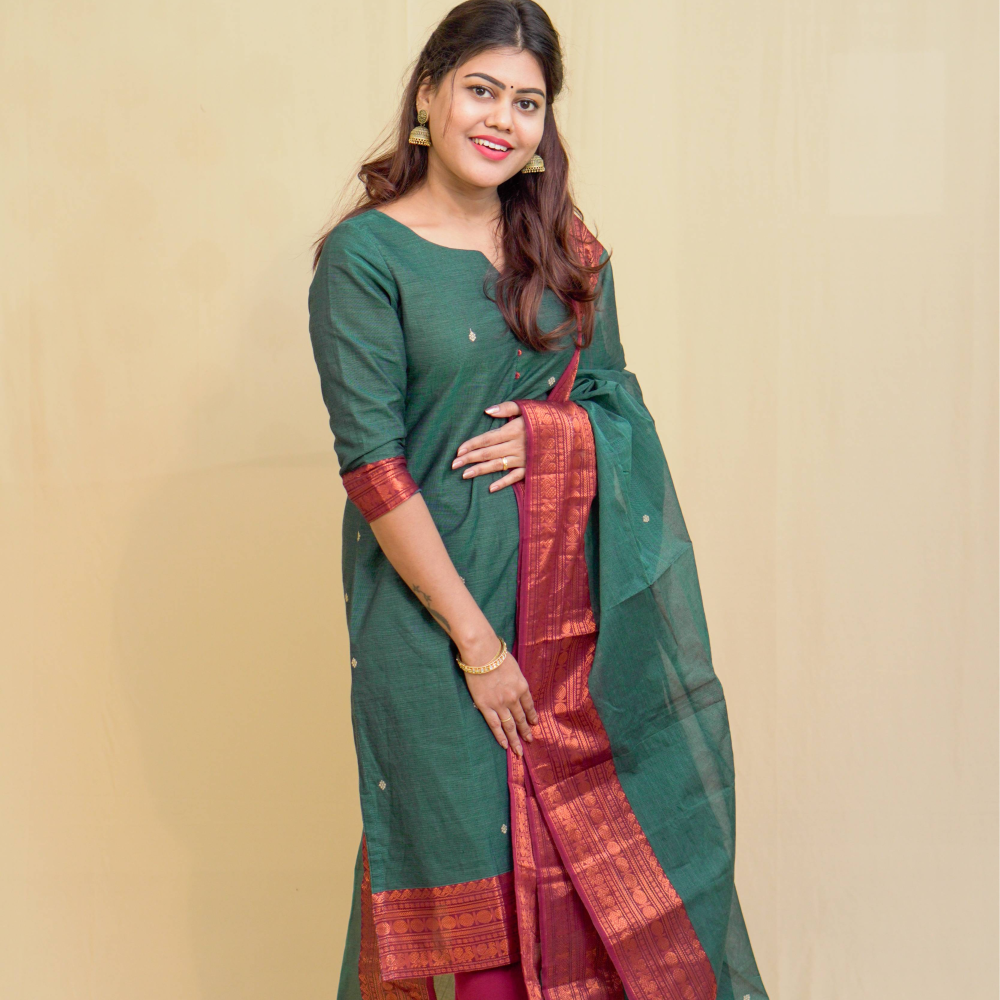 Geet - Kurti with dupatta in pure kanchi cotton in Teal color