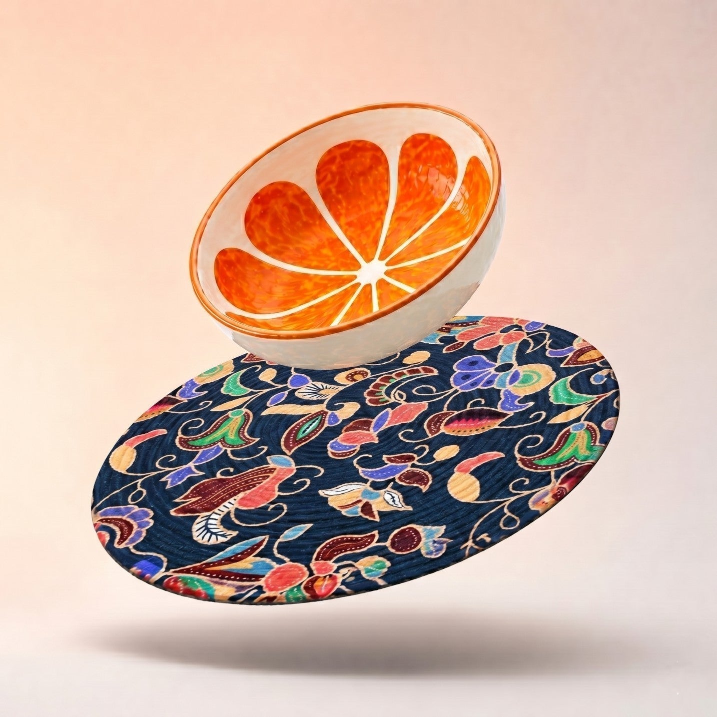 Mittory Minimal Hosting Combo – Citrus Snacks Bowl with 2 Decorative Table Mats | Compact Serving & Table Styling Set