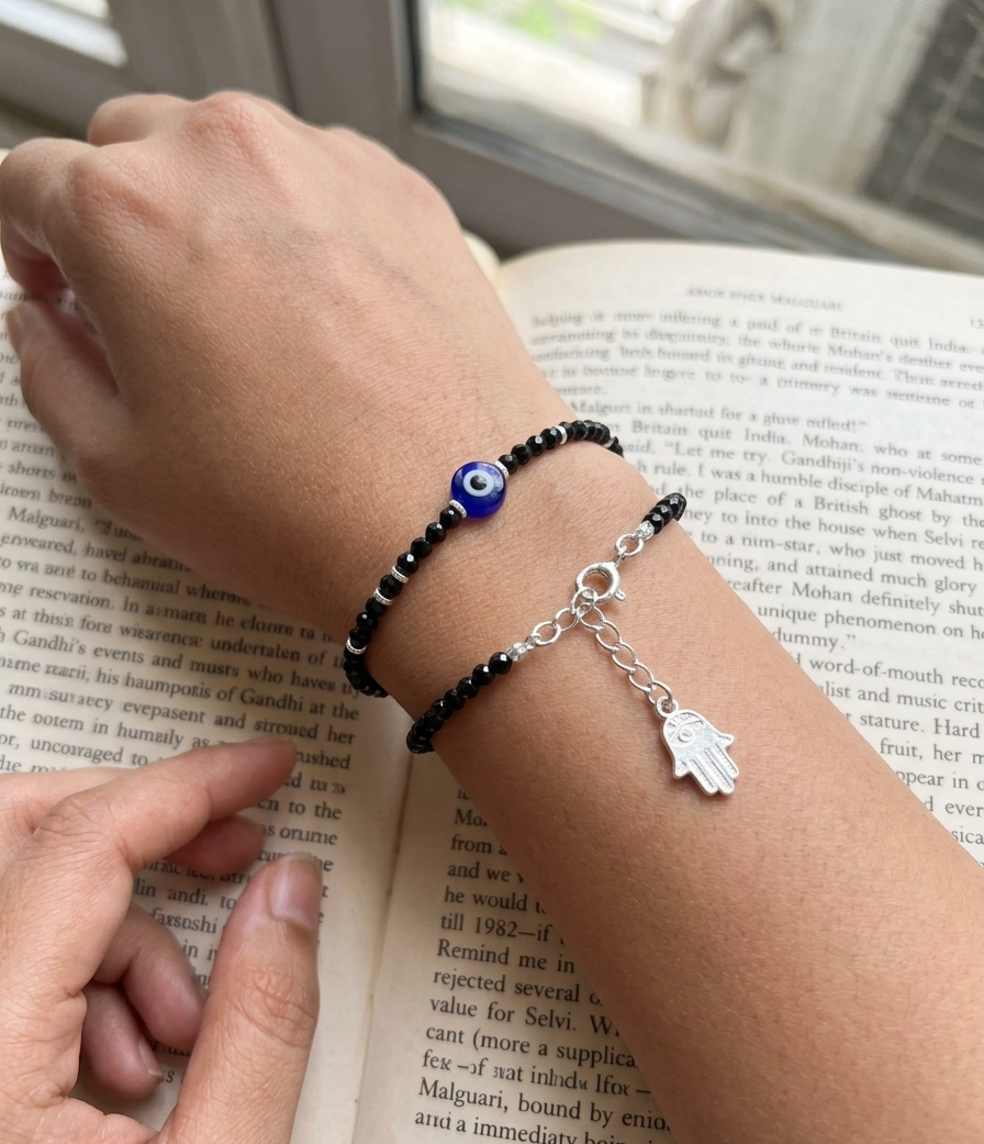 Sterling Silver Evil Eye Bracelet & Anklet w/ Hamsa, Butterfly, Smiley Charm - Adjustable, Stackable jewellery